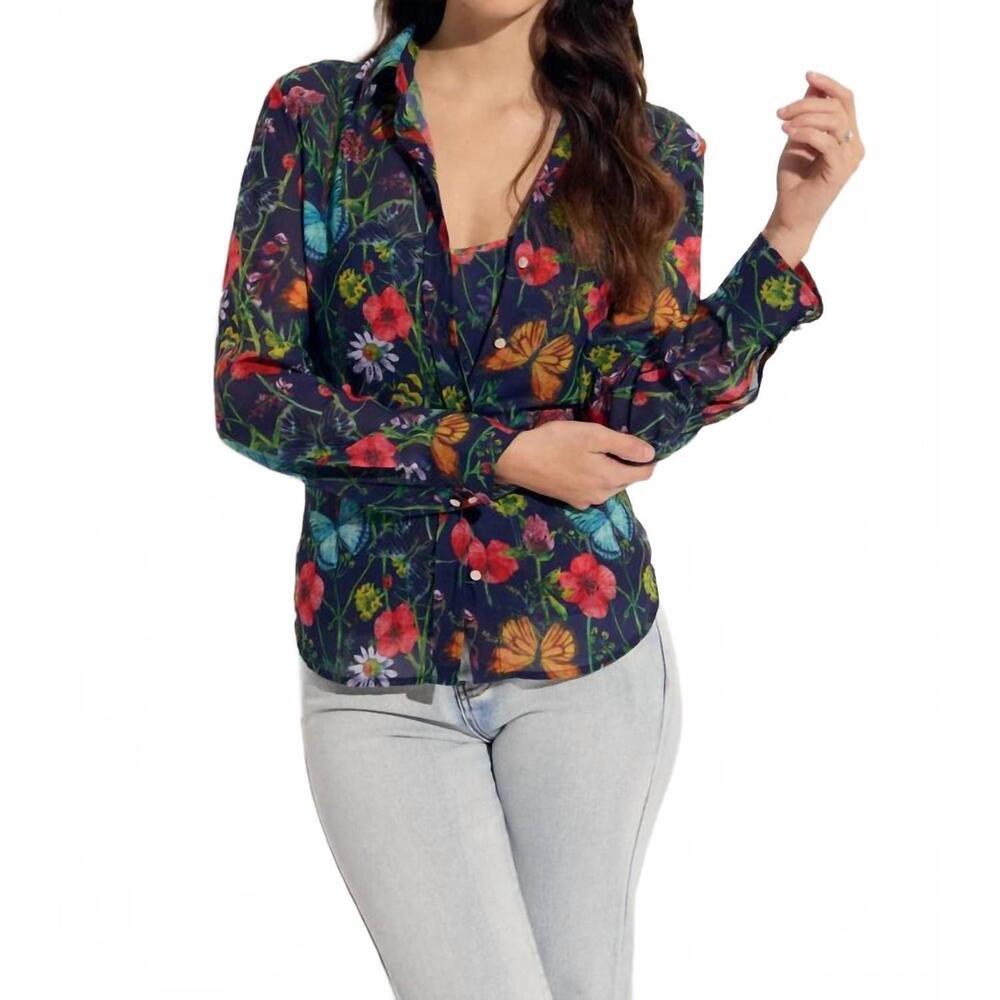 NEW OOLALA two piece floral butterfly with tank blouse in navy